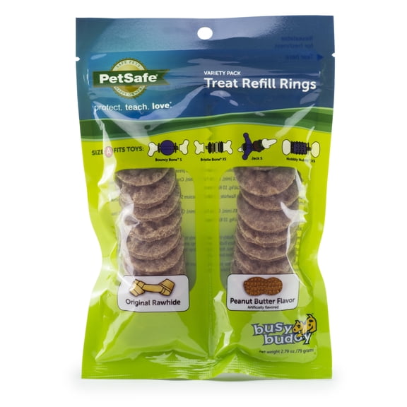 PetSafe Rawhide Treat Ring Refills, Two Flavors Pack, Rawhide and Peanut Butter, Size A, Small, Dry Food