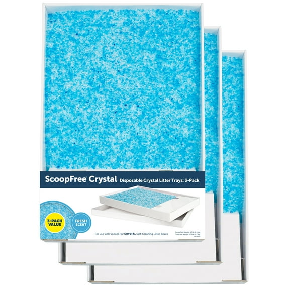 PetSafe ScoopFree Crystal Disposable Cat Litter Trays, Fresh Scent, Silica Crystals, 3-Pack, Blue