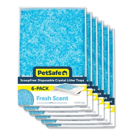 PetSafe ScoopFree Crystal Disposable Cat Litter Trays, Fresh Scent, Silica Crystals, 6-Pack, Blue