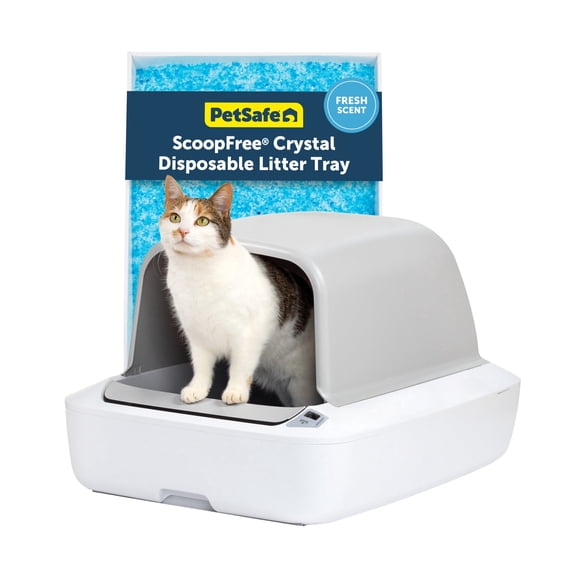 PetSafe ScoopFree Crystal Pro Self-Cleaning Cat Enclosed Front-Entry Litter Box, Health Counter,
