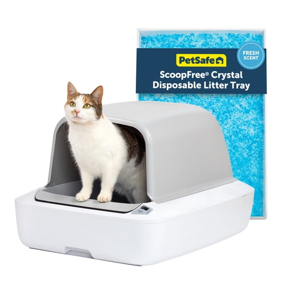 PetSafe ScoopFree Crystal Pro Self-Cleaning Cat Enclosed Front-Entry Litter Box, Health Counter,