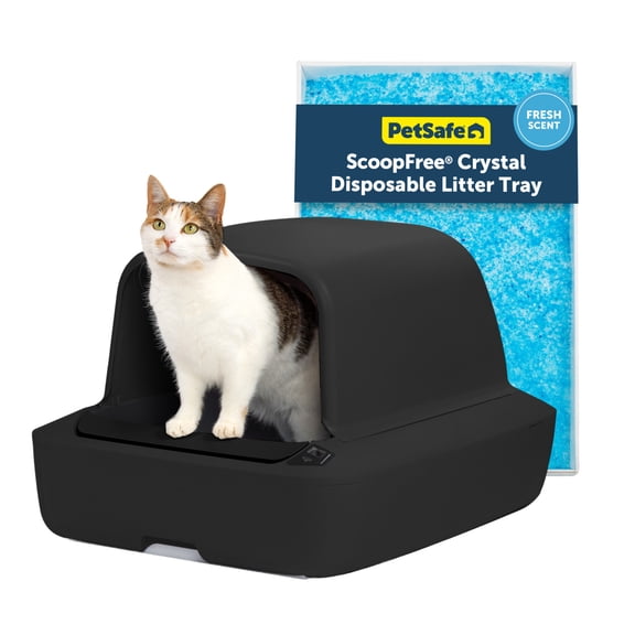 PetSafe ScoopFree Crystal Pro Self-Cleaning Cat Litter Box System  Enclosed Front-Entry  Advanced Odor Control  Includes 1 Disposable Crystal Litter Tray  Black (ZAL00-18159)