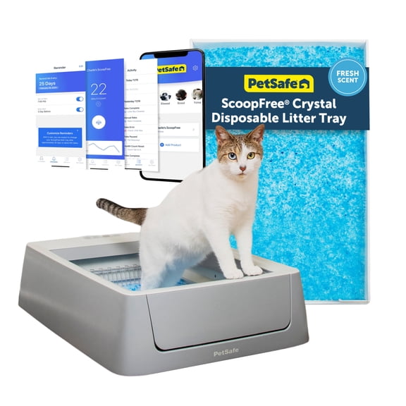 PetSafe ScoopFree Crystal Smart Self-Cleaning Cat Litter Box, Phone App Connected, Gray