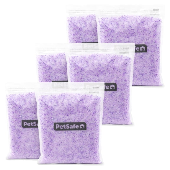 PetSafe ScoopFree Premium Lavender Crystal Litter, 6-Pack Includes 6 Bags of Lightly Scented Litter Absorbs Odors 5x better than Clay Clumping 4.3lb each bag