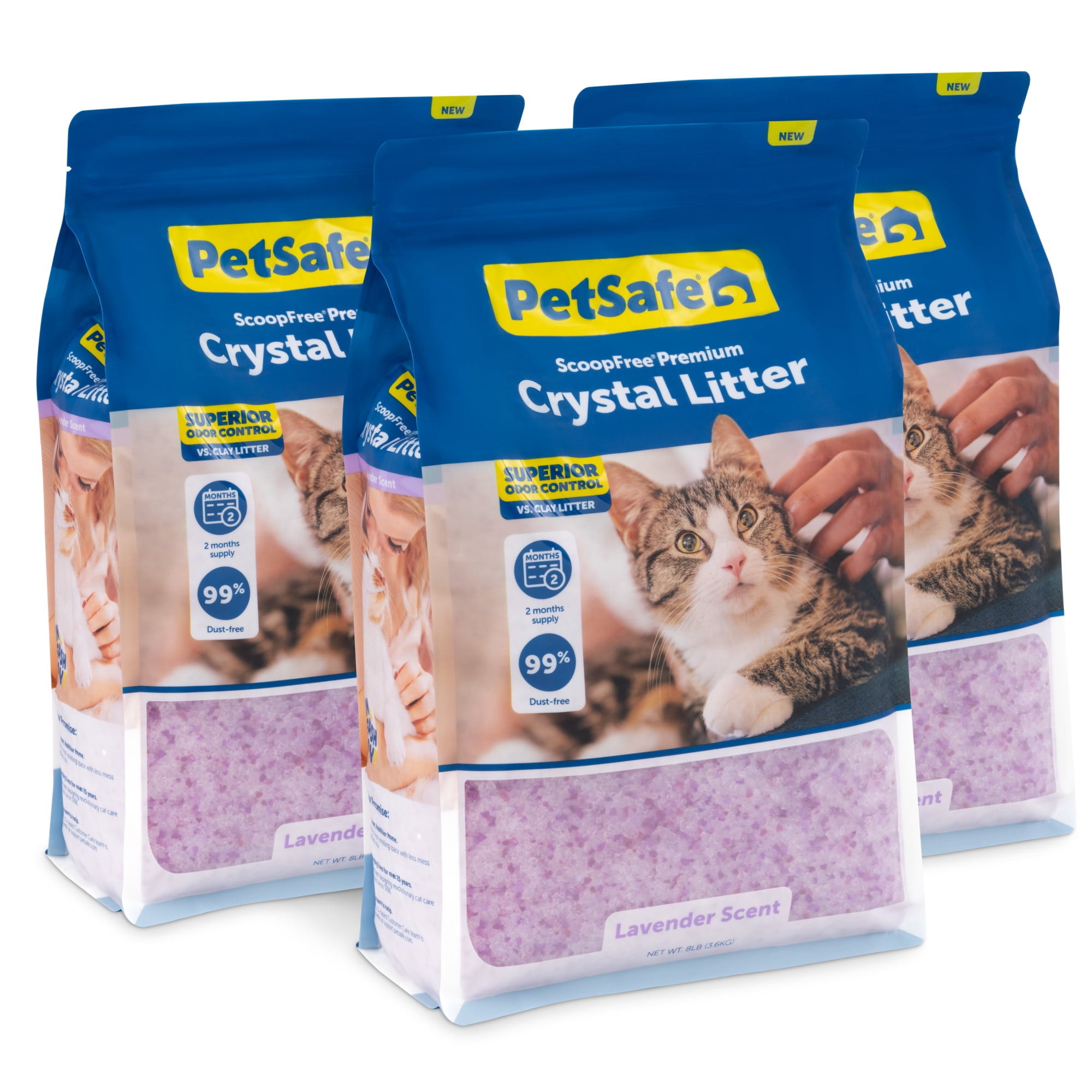 PetSafe ScoopFree Premium Lavender Scent Crystal Cat Litter, 3 Packs of 8 lb bags