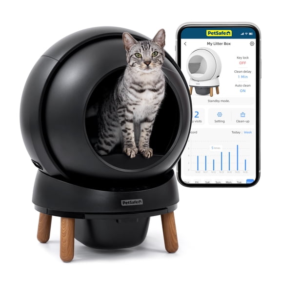 PetSafe ScoopFree SmartSpin Self-Cleaning Cat Litter Box, Black Advanced Odor Control, App Controlled with Health Monitoring, Works with Any Litter, Up to 2 Weeks of Hands-Free Cleaning