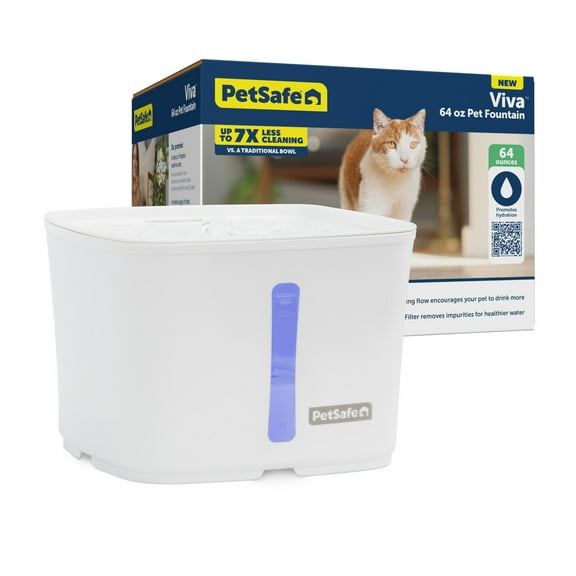 PetSafe Viva Pet Water Fountain for Small Pets, 64 oz, Whisper Quiet Pump, Dishwasher Safe