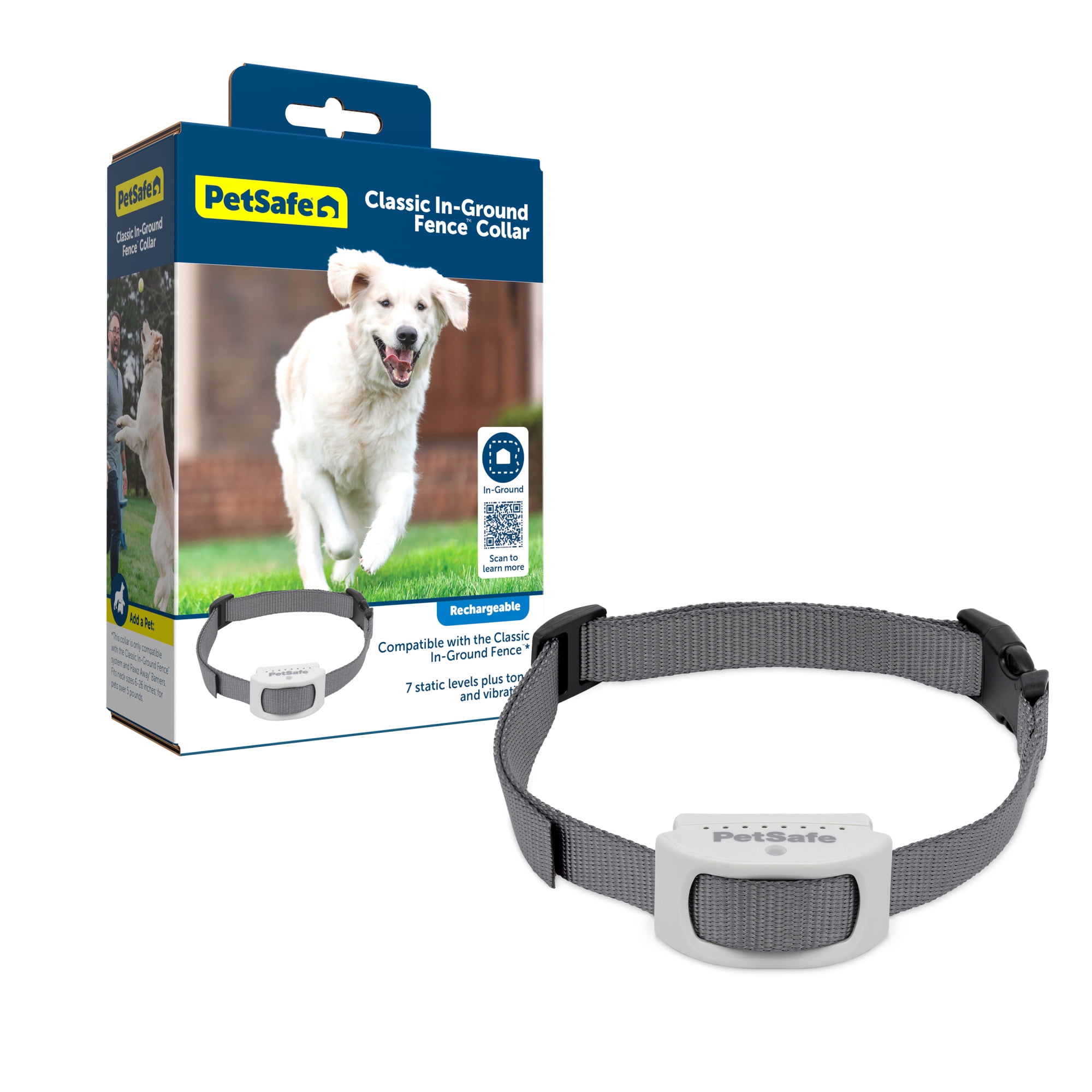 PetSafeClassic In-Ground FenceRechargeable Receiver Collarfor Dogs and Cats - From the Parent Company of INVISIBLE FENCE Brand -7 Levels of Adjustable Static Correction -For Pets 5lband Up