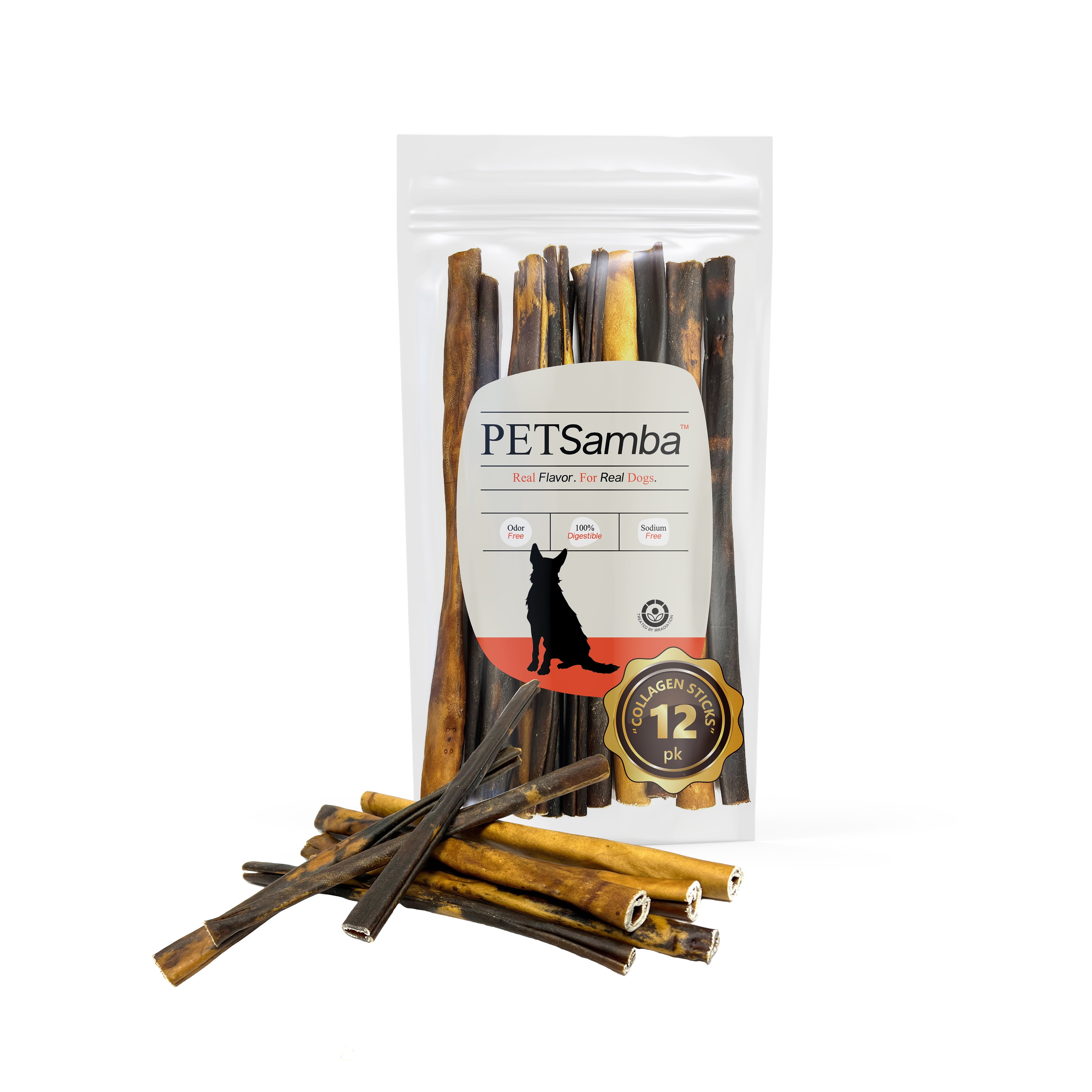 PetSamba 12-Inch Beef Collagen Sticks for Large Dogs [12-Pack] – Extra Long-Lasting Bully Stick Alternative – Supports Joint Mobility, Digestion & Dental Health – 100% Natural Beef Corium