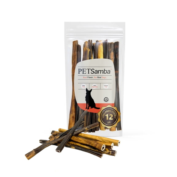 PetSamba 12-Inch Beef Collagen Sticks for Large Dogs [12-Pack]  Extra Long-Lasting Bully Stick Alternative  Supports Joint Mobility, Digestion & Dental Health  100% Natural Beef Corium