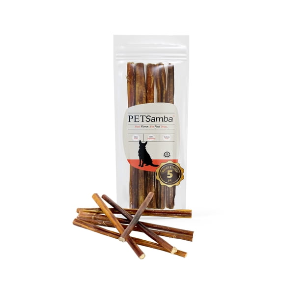 PetSamba 12-Inch Bully Sticks for Large Dogs [5-Pack]  Low-Odor, All-Natural, Long-Lasting Beef Chews  Single-Ingredient & Rawhide-Free