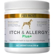 PetScy Itch & Allergy Plus Chews for Dogs | Itchy Skin Treatment with Probiotics, Moringa, Turmeric | Quick Dog Allergy Relief Chews for Dogs of All Ages - Bacon Flavor - 60 Chews