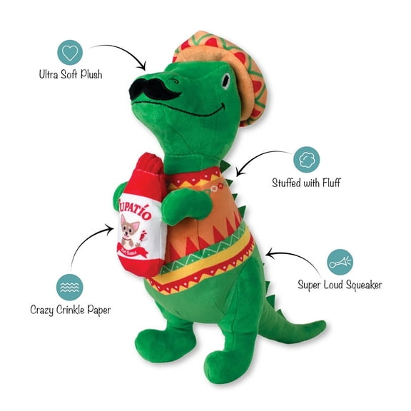 PetShop by Fringe Studio Fiesta-Saurus Plush Dog Toy w/Extra Loud Squeaker