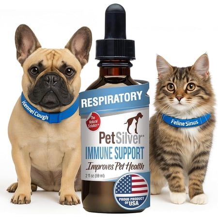 PetSilver Immune Support - Promotes Respiratory Health in Cats & Dogs, Sinus & Kennel Cough Treatment, Natural Antibiotic, Allergy Relief, Chelated Silver Formula, Easy-to-Use Dropper, USA - 2 fl oz