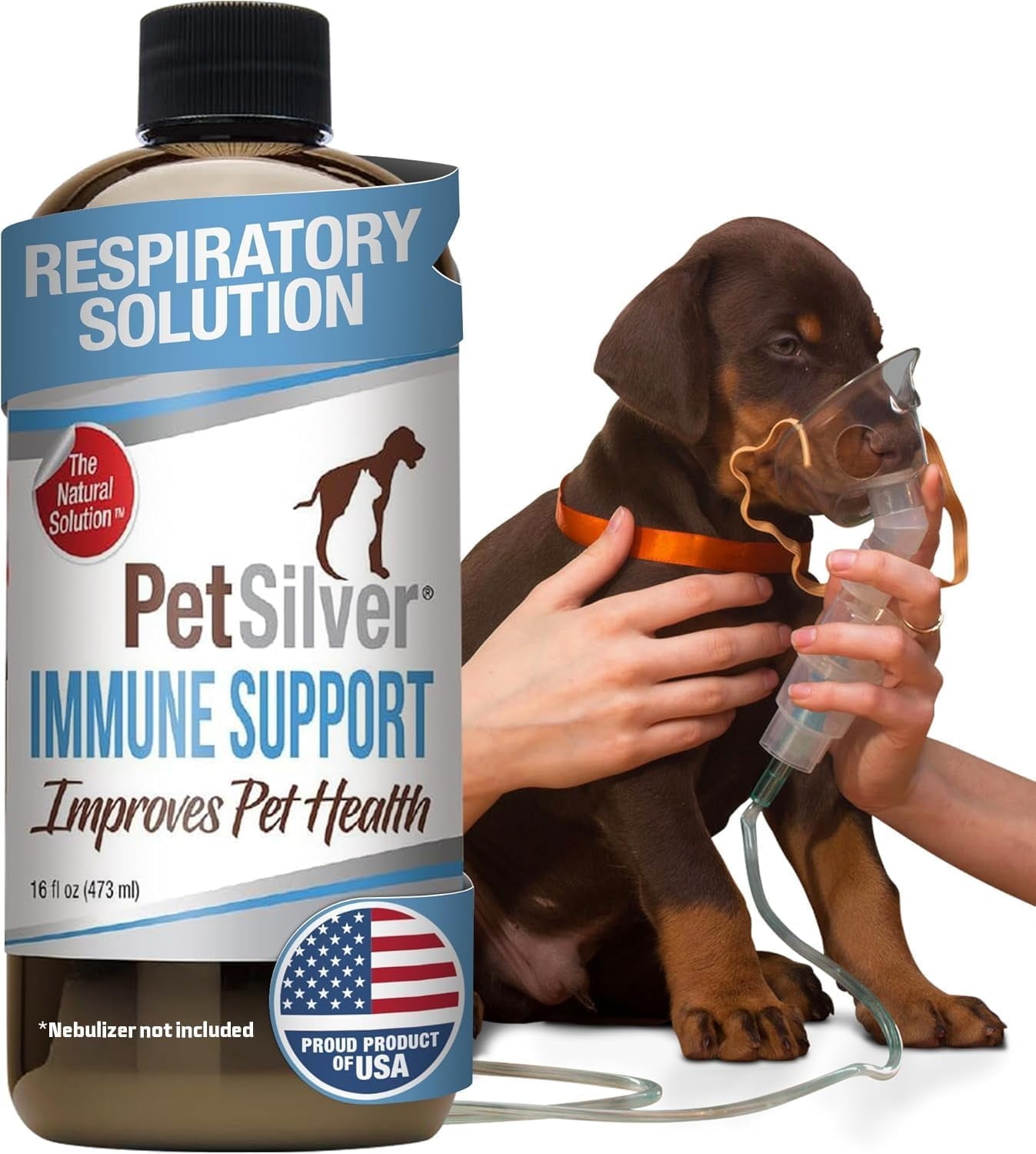 PetSilver Respiratory Solution with Chelated Silver for Cats and Dogs, Gentle Allergen Free Formula, Use with Nebulizer or Syringe, Fragrance and Flavor Free, 16 oz.