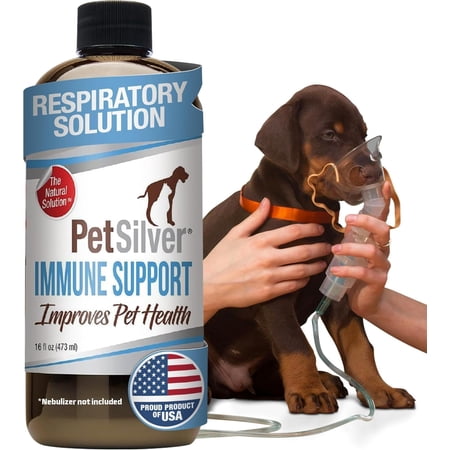 PetSilver Respiratory Solution with Chelated Silver for Cats and Dogs, Gentle Allergen Free Formula, Use with Nebulizer or Syringe, Fragrance and Flavor Free, 16 oz.