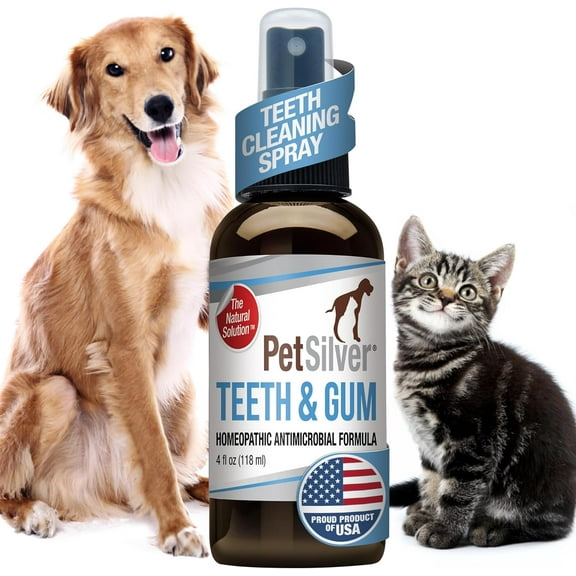 PetSilver Teeth & Gum Spray for Dogs & Cats, Eliminate Bad Breath, Natural Pet Dental Care Solution, Targets Tartar & Plaque, Clean Teeth Without Brushing, Easy to Apply, Chelated Silver, 4 oz.