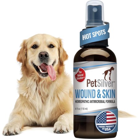 PetSilver Wound Spray with Chelated Silver, Made in USA, Vet Formulated, All Natural Pain Free Formula, Relief for Hot Spots, Wounds and Burns, 4 oz.