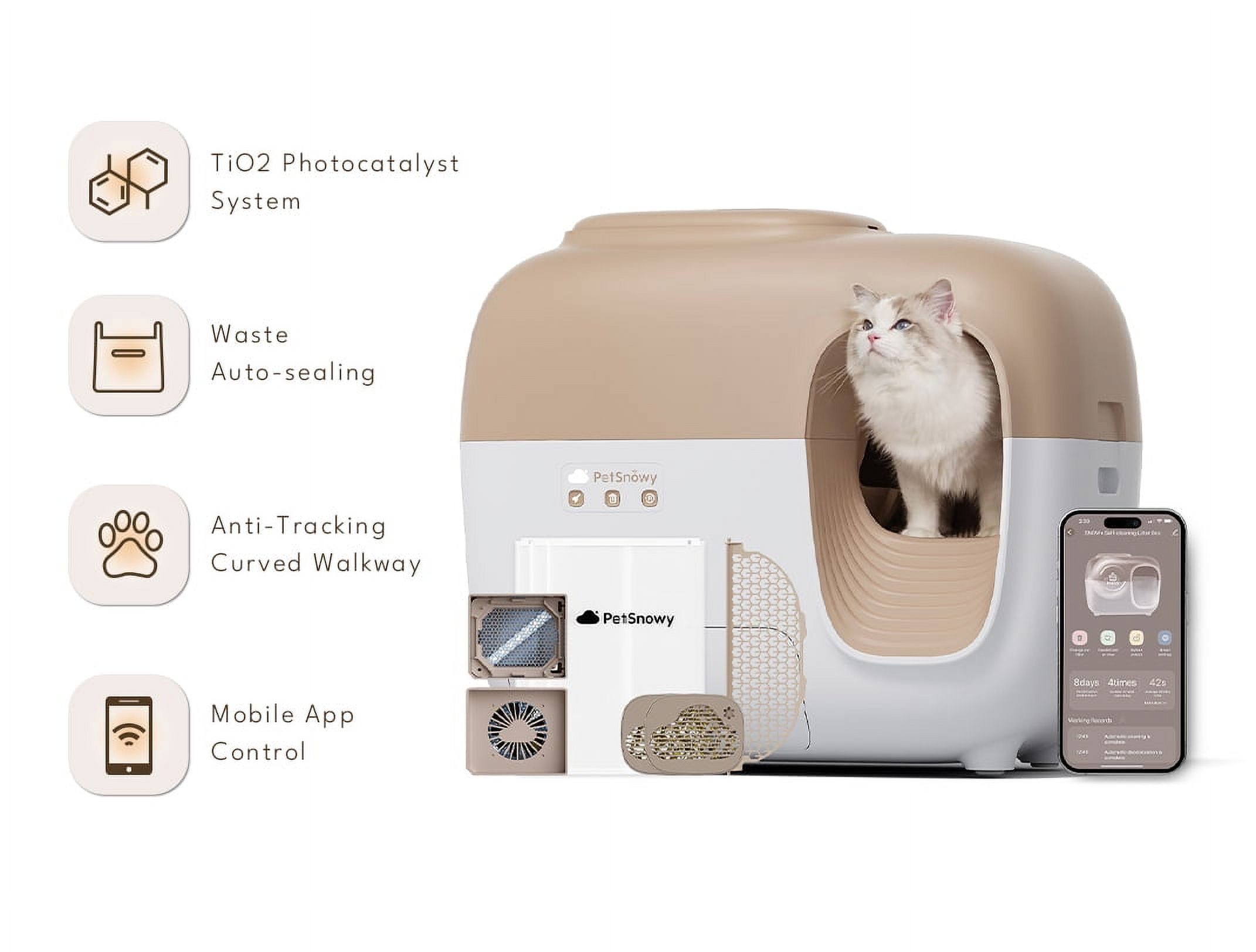 PetSnowy AutoPacking Self Cleaning Kitty Litter Box with OdorFree