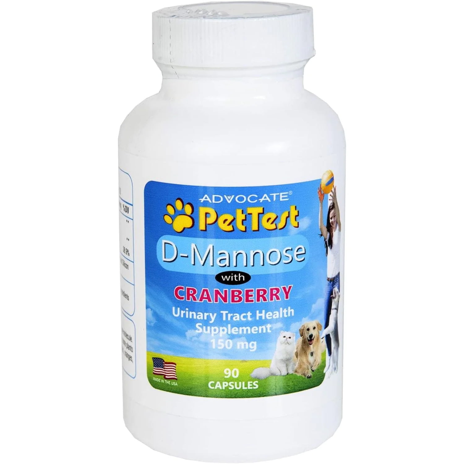 PetTest D Mannose with Cranberry for Dogs and Cats UTI Urinary Tract Support (60 count