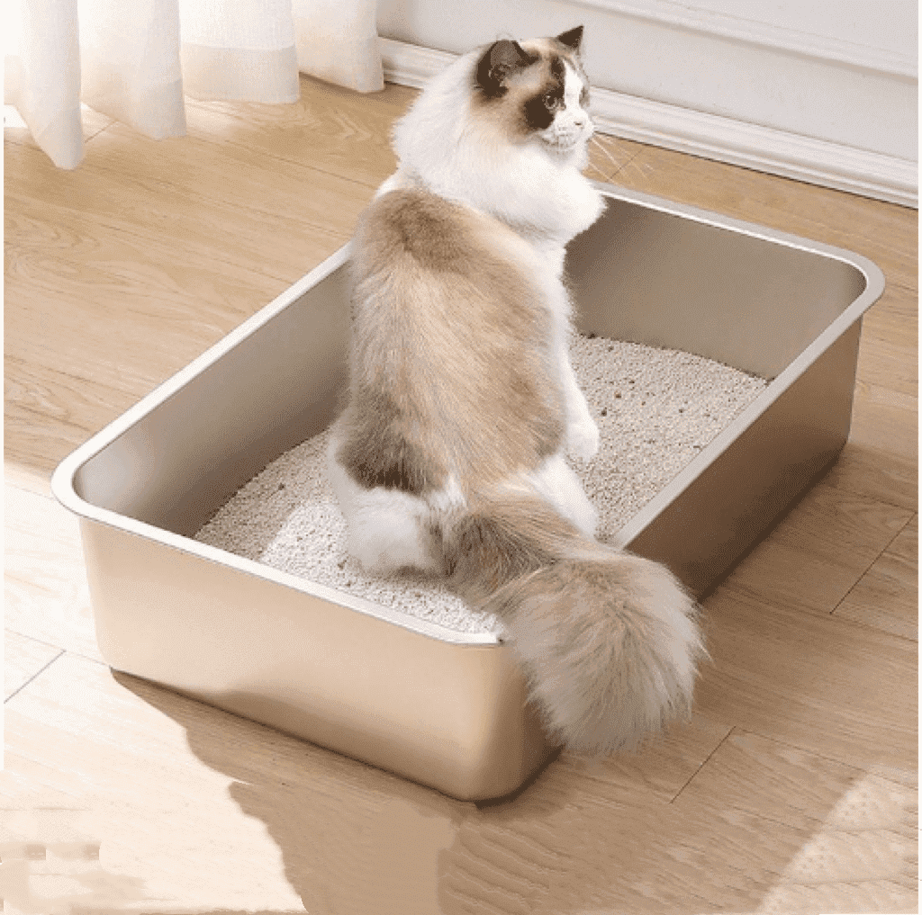 PetWhole Cat Litter Box with High Sides Large Stainless Steel Cat Litter Pan 23.6" x 15.7" x 5.9"