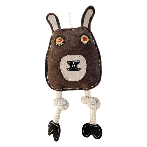 PetYupp Leather and Rope Brown Rabbit Puppy Chew Toy