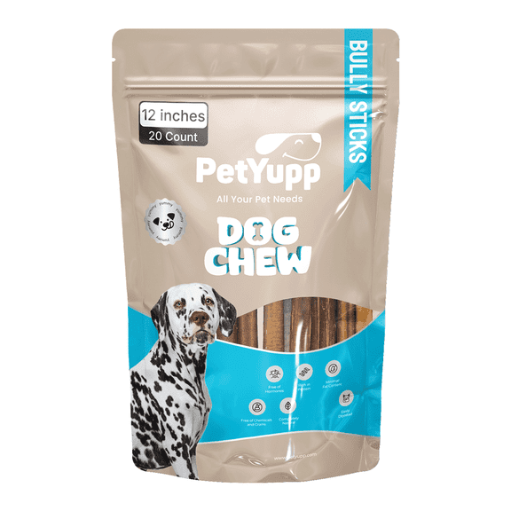 PetYupp Bully Sticks Dog Chew Treats 12 Inch 20 Count