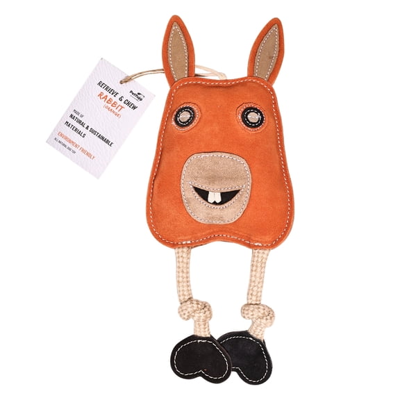 PetYupp Orange Rabbit Leather Dog Toy for Small Dogs & Puppies, Fetch & Chew Toy