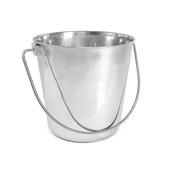 PetYupp Heavy Duty Stainless Steel Pail Round - 4 Quart (128 oz) Large Farm/Kennel Water Bucket with Handle