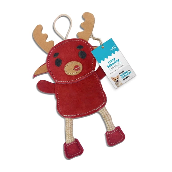 PetYupp Lucy Moosey Leather Dog Toy for Small Dogs & Puppies, Fetch & Chew Dog Toy