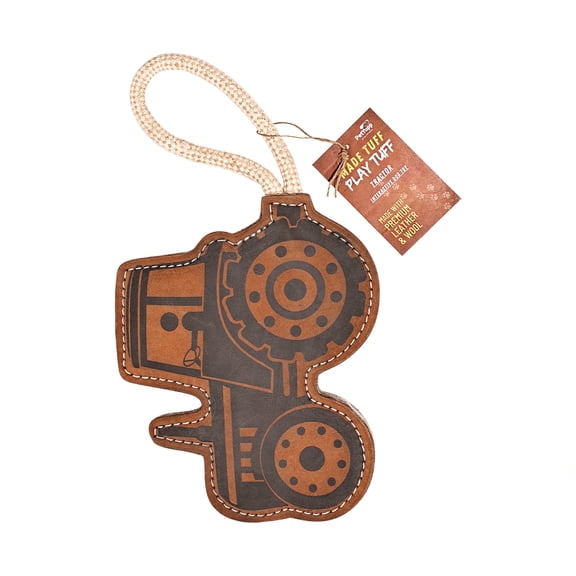 PetYupp Leather Dog Toy with Extra Thick Wool, Fetch & Chew Dog Toy For Large Dogs Tractor Shape