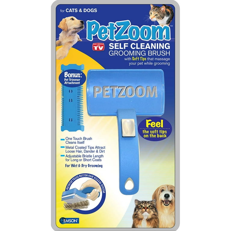 PetZoom Self Cleaning Grooming Brush with Bonus Pet Trimmer