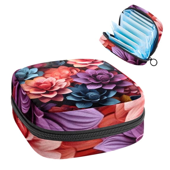 Petal Flower Sanitary Napkin Purse Storage Bag Zipper Pouch School Supplies Small Treat Pouch 4.7x6.6x6.6 in Made of Velvet, Sponge