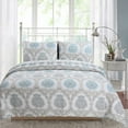 thumbnail image 1 of Petal Fountain 100% Hypoallergenic cotton 3 piece Floral Quilt Set Bedroom Quilt Bedding King Size Aqua Grey, 1 of 1