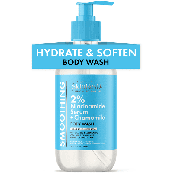 SkinResQ 2% Niacinamide Serum + Chamomile Smoothing Body Wash, Hydrating & Calming Cleanser, 16 fl oz Pump