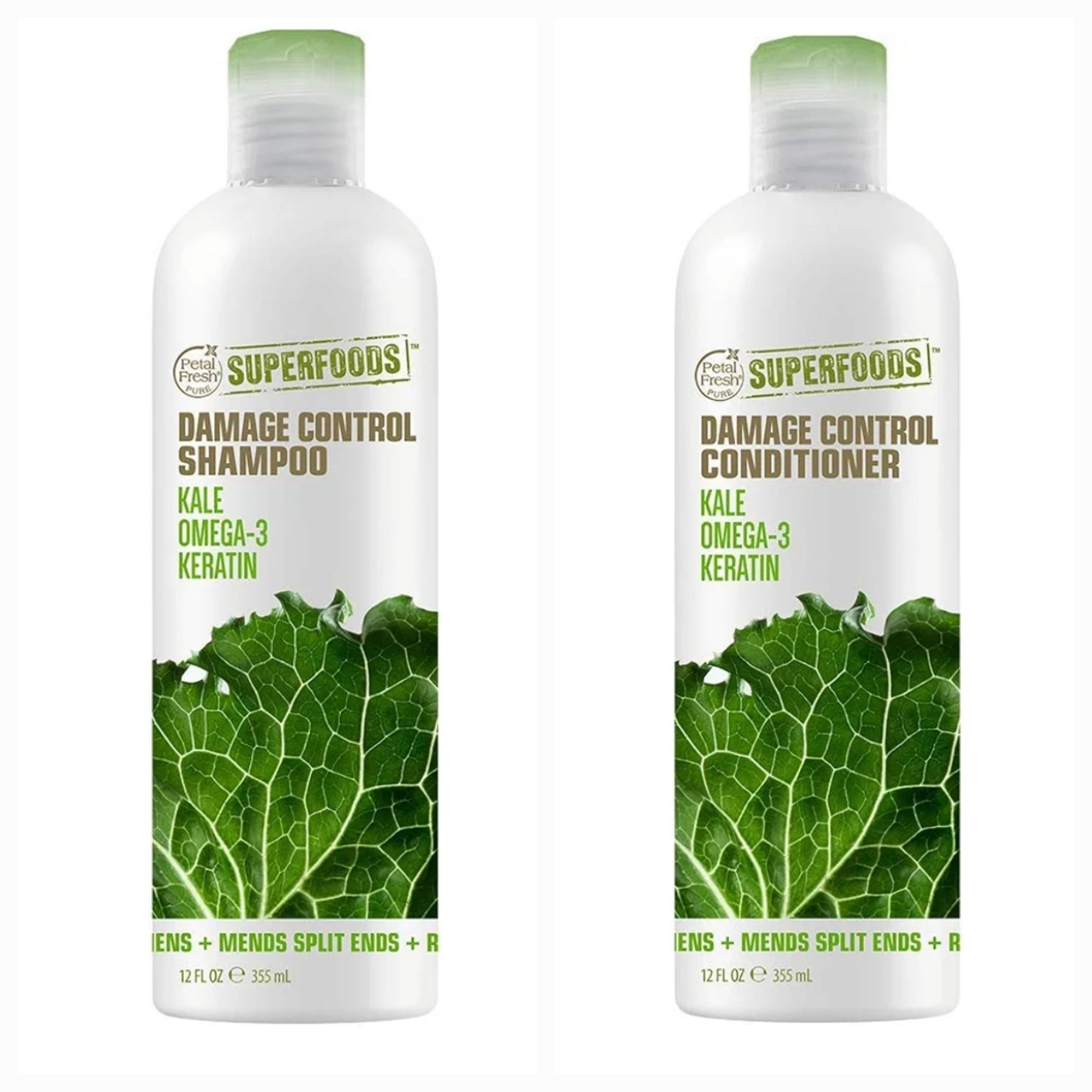 Petal Fresh SuperFoods Damage Control Shampoo & Conditioner Set (Kale, Omega 3 & Keratin) Mends