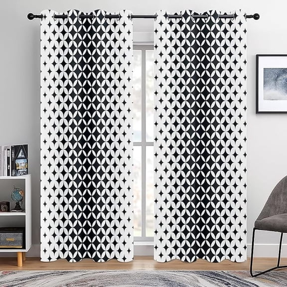 Petal Lattice Blackout Curtains For Living Room, Elegant Geometric Floral Pattern Window Drapes, 100% Light Blocking Curtains For Bedroom, Grommet Top 53"W x 96"L (Pack of 2)