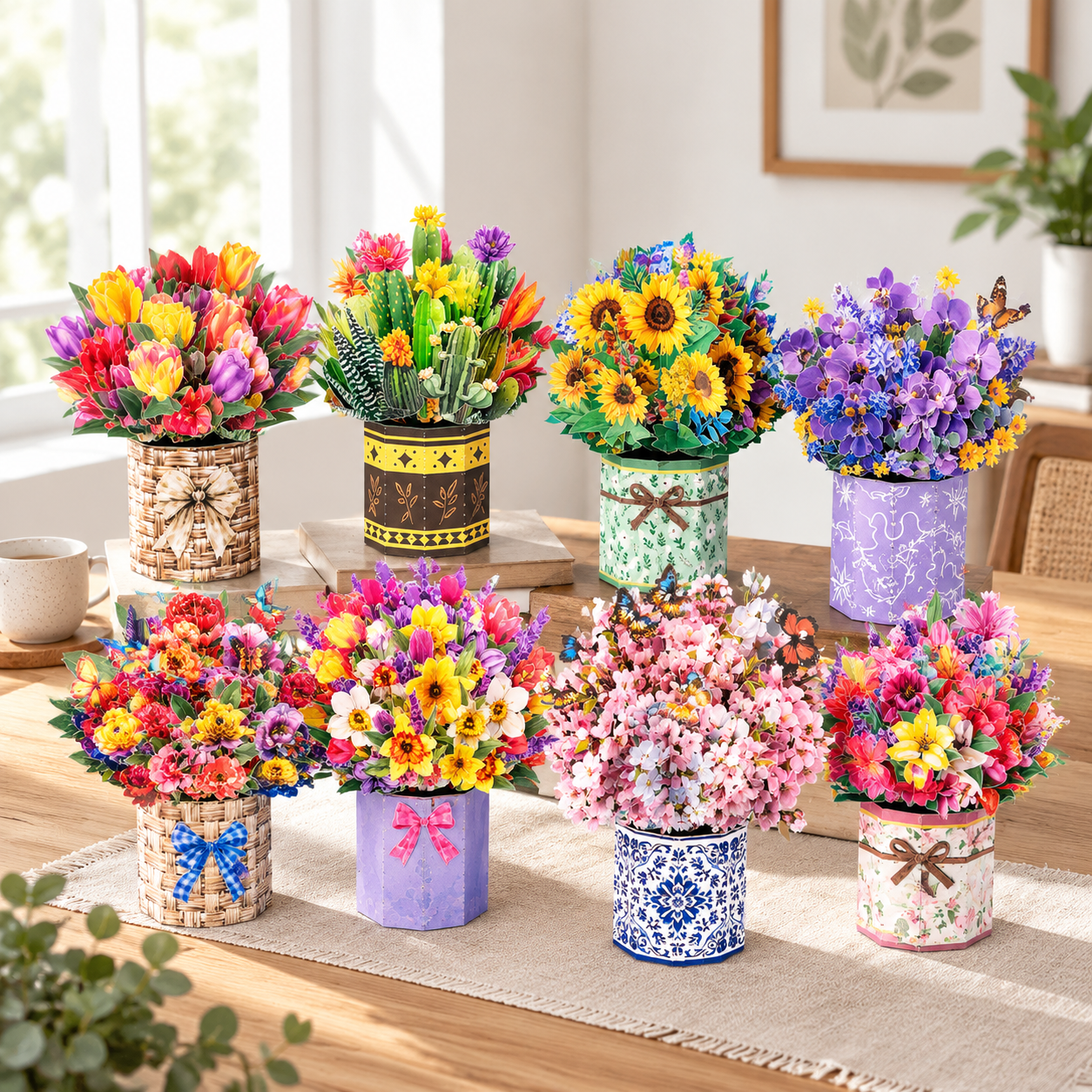 Petal Pack 8 3D Pop Up Flower Bouquet Greeting Cards with Envelopes ...