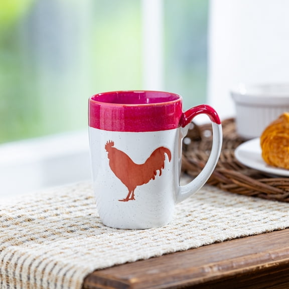 Petal & Plow Coffee Cup Ceramic Artisanal, Farm Rooster Red, 14oz, Gift Box