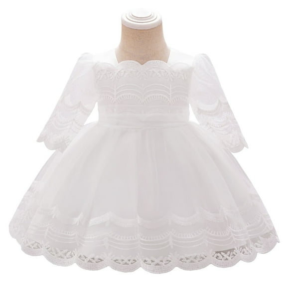 Petal Princesses Baby Girls Birthday Baptism Gown Infant White Christening Dress