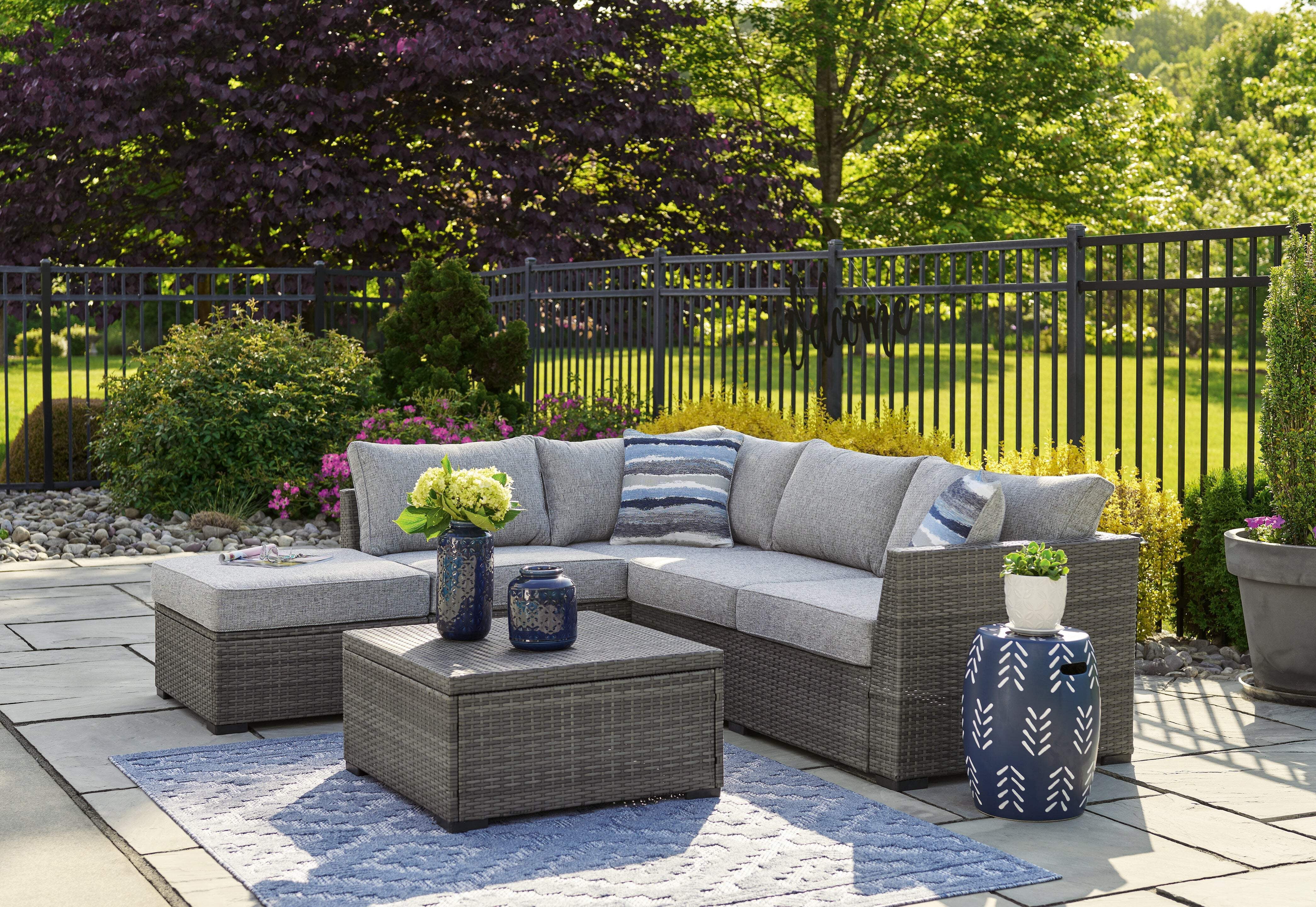 Gray Resin Wicker Outdoor Sectional Set with Ottoman and Table