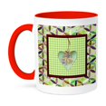thumbnail image 1 of 3dRose, Petal Shaped Quilt Look, Frame, Green Cloth Look Rose Heart, Ribbon, 15oz Two-Tone Red Mug, 1 of 3