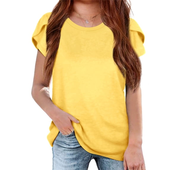 Petal Sleeve Kids V-Neck Solid Color T-Shirt Tops