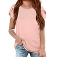 thumbnail image 1 of Petal Sleeve Kids V-Neck Solid Color T-Shirt Tops, 1 of 5