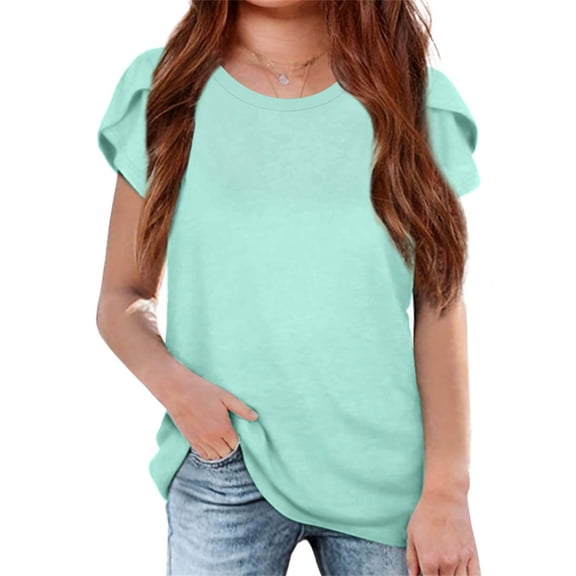 Petal Sleeve Kids V-Neck Solid Color T-Shirt Tops