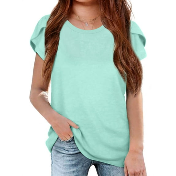 Petal Sleeve Kids V-Neck Solid Color T-Shirt Tops