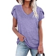 thumbnail image 1 of Petal Sleeve Tops V Neck Short Sleeve Shirts Tops for Women Summer Casual Loose Solid Color Basic Tunic Tshirt Tee, 1 of 3