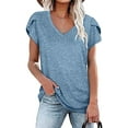 thumbnail image 1 of Petal Sleeve Tops V Neck Short Sleeve Shirts Tops for Women Summer Casual Loose Solid Color Basic Tunic Tshirt Tee, 1 of 3