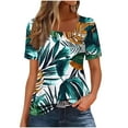 thumbnail image 1 of Petal Sleeve Tops for Summer Trendy Plus Size T-Shirts Printed Casual Loose Square Neck Button Blouse Tees S-3X (M, Green), 1 of 7