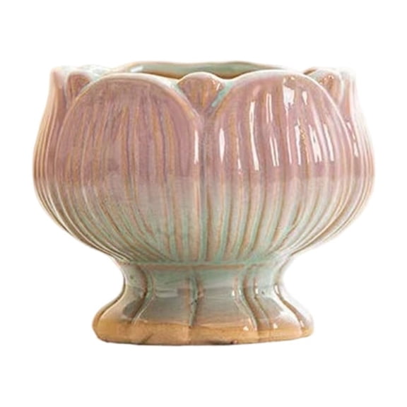 Petal Style Ceramic Flower Pot, Artistic Gradient Petal Color Streamlined Glossy Small Planter 2.6 Inch